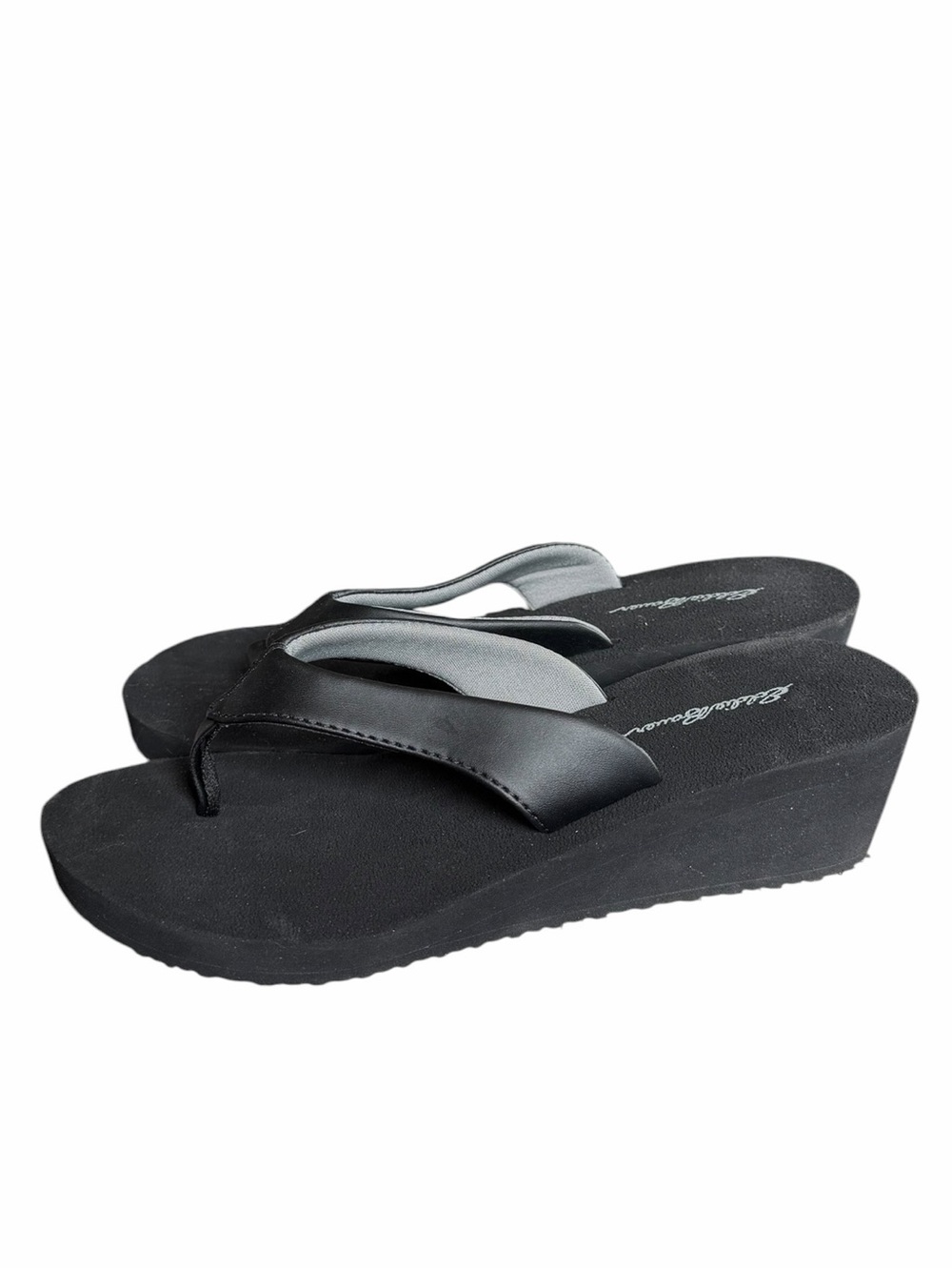 Eddie Bauer 7/7.5 Black Platform Wedge Thong Sandals Lightweight Comfort Shoe